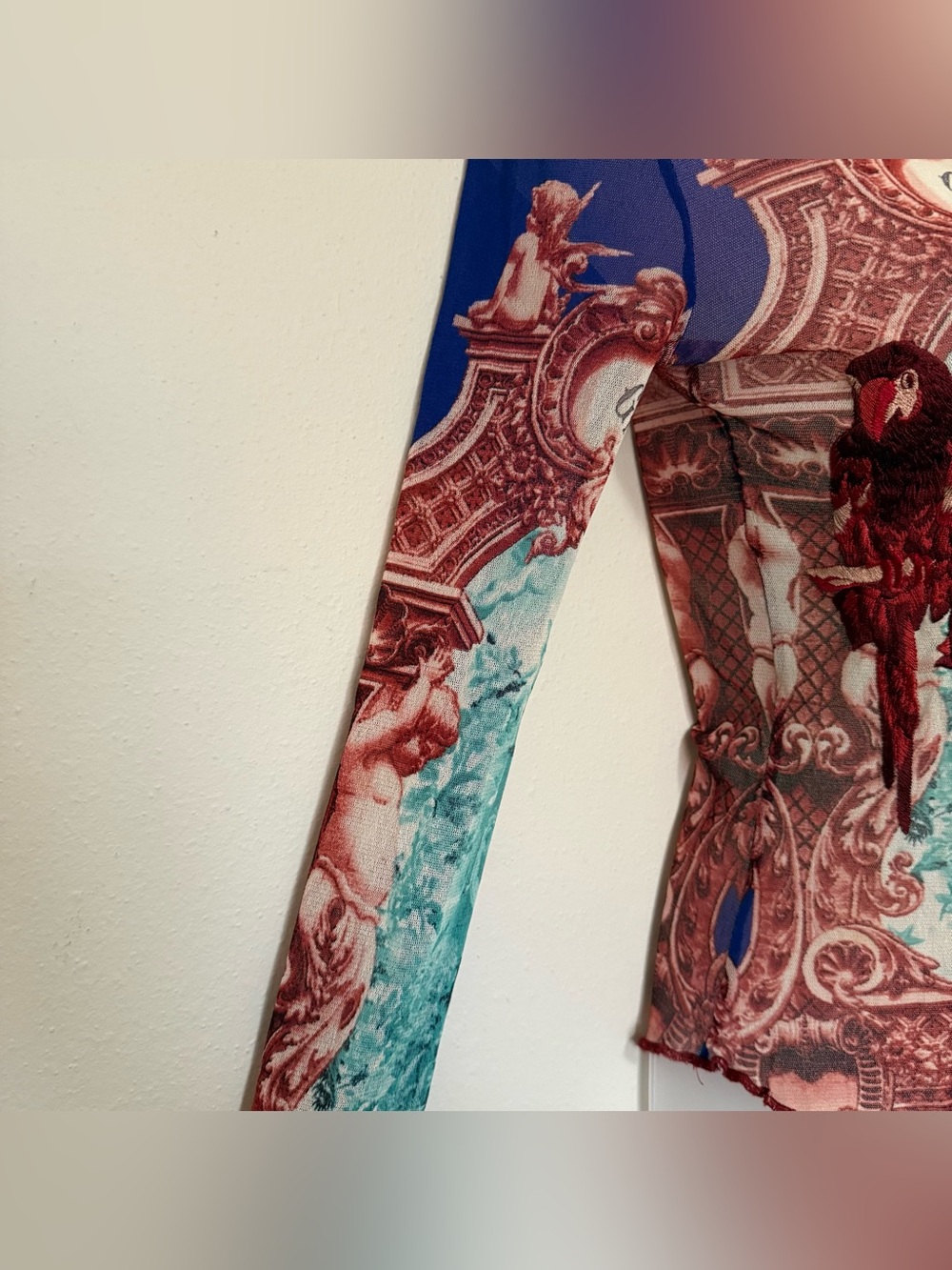 Rare Archive Jean Paul Gaultier Soleil Print Mesh Embroidered Long Sleeve Small - Picture 5 of 12